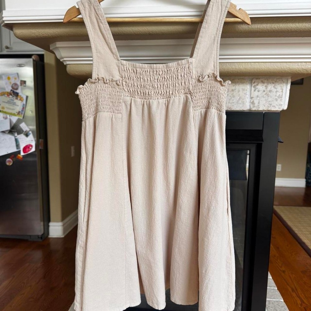 Boho Flowy oatmeal smocked tunic sleevless top small lagenlook hippie casual
